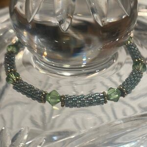 Green blue handmade bracelet beaded gold accent jewelry spring summer